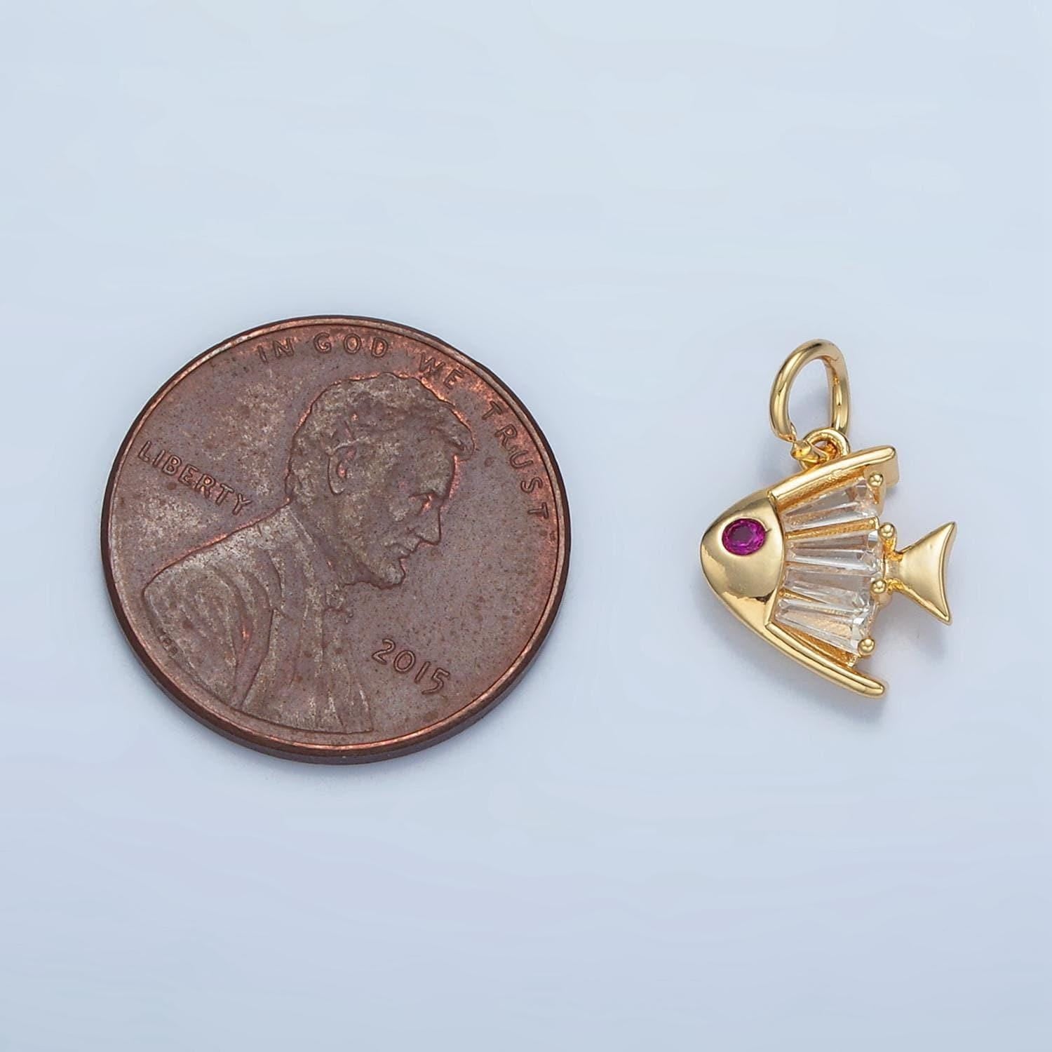 Mini cz angel fish fuchsia cz eye ocean and animal charm | e-739