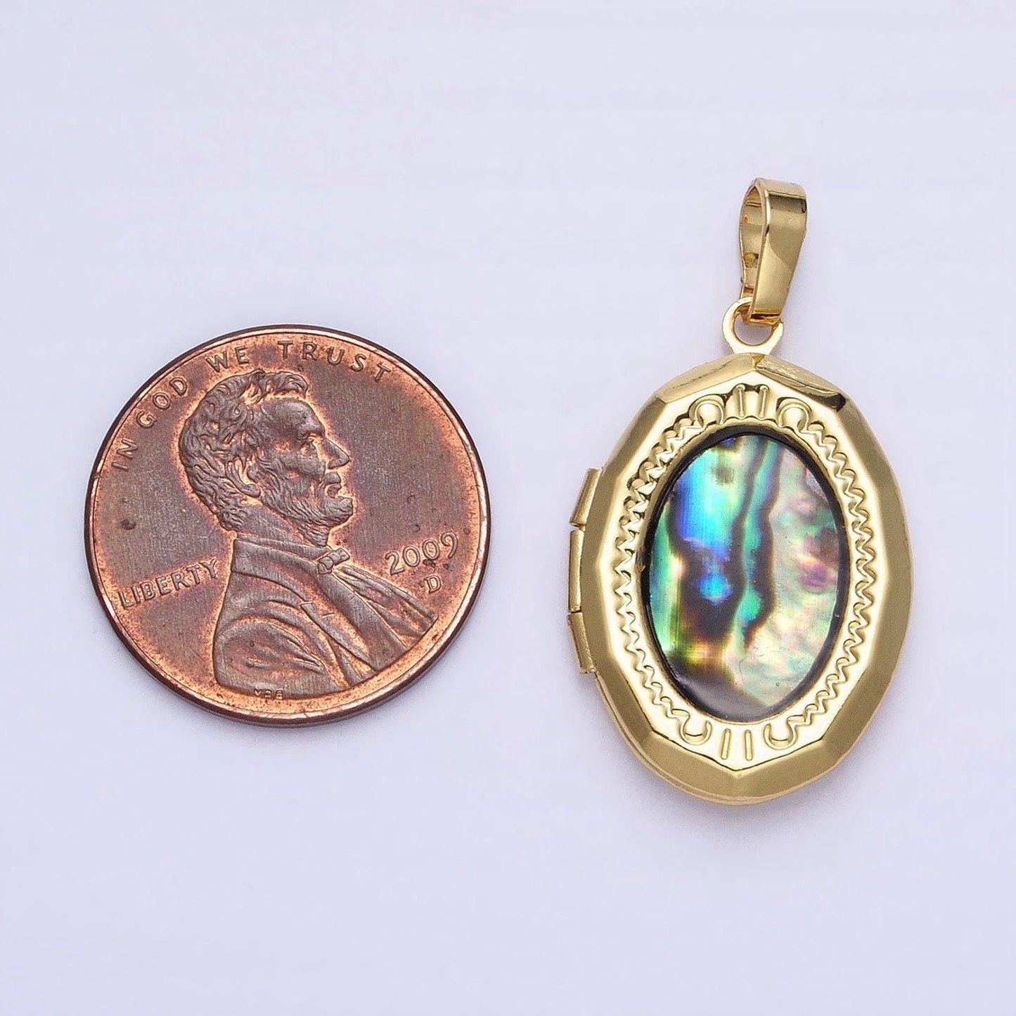 24k gold filled abalone oval geometric classics necklace locket in gold & silver | aa369 aa370