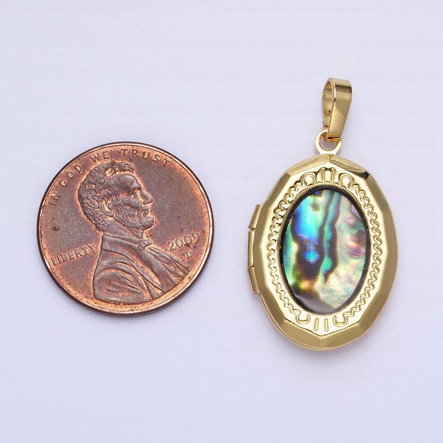 24k gold filled abalone oval geometric classics necklace locket in gold & silver | aa369 aa370