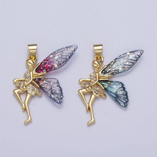 Large fairy pendant art nouveau pixie gold charms whimsical faerie fairie fantasy wholesale jewelry supply h-666