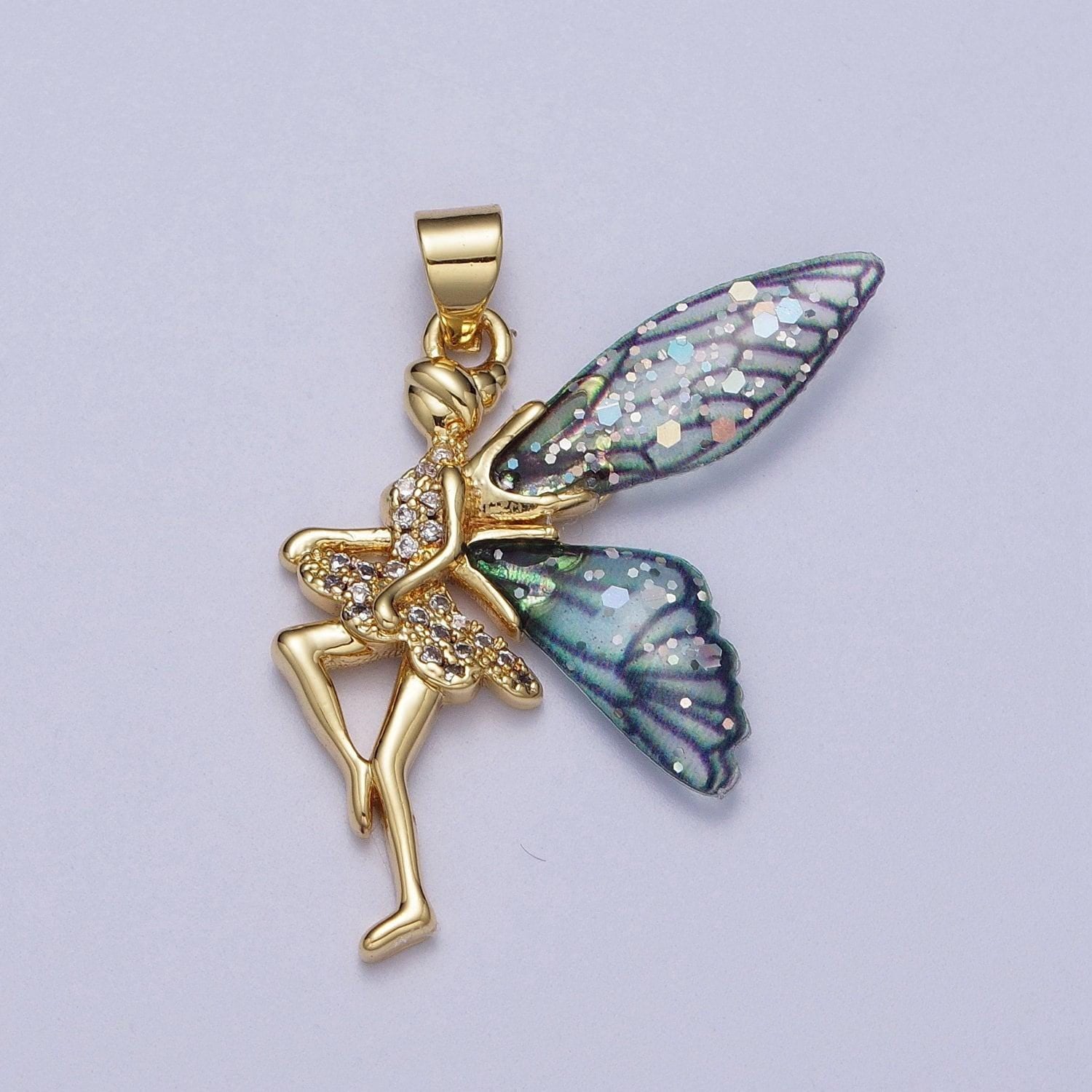 Large fairy pendant art nouveau pixie gold charms whimsical faerie fairie fantasy wholesale jewelry supply h-666