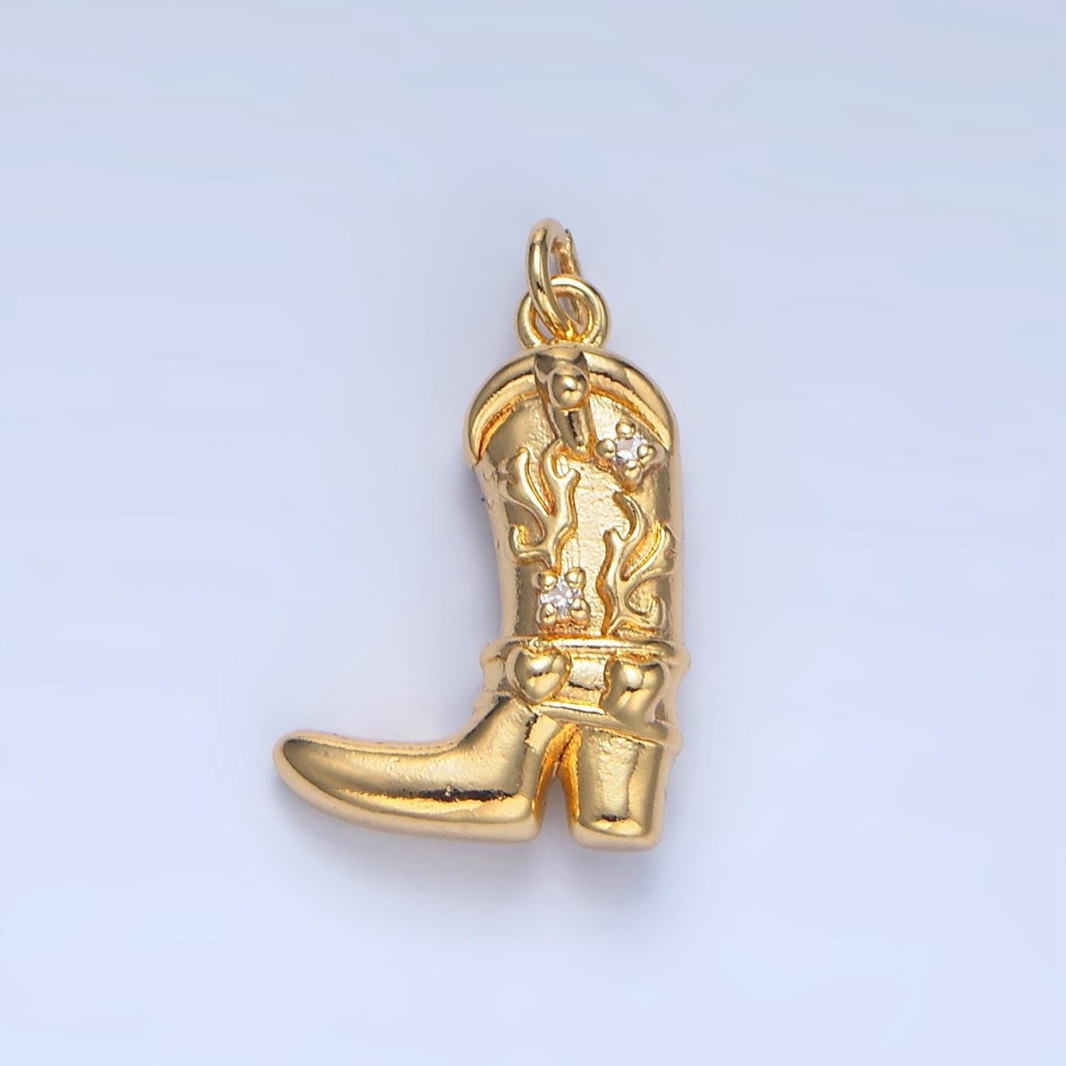 Cz high heel cowboy boot 24k gold filled shoe charm in gold & silver | x-928