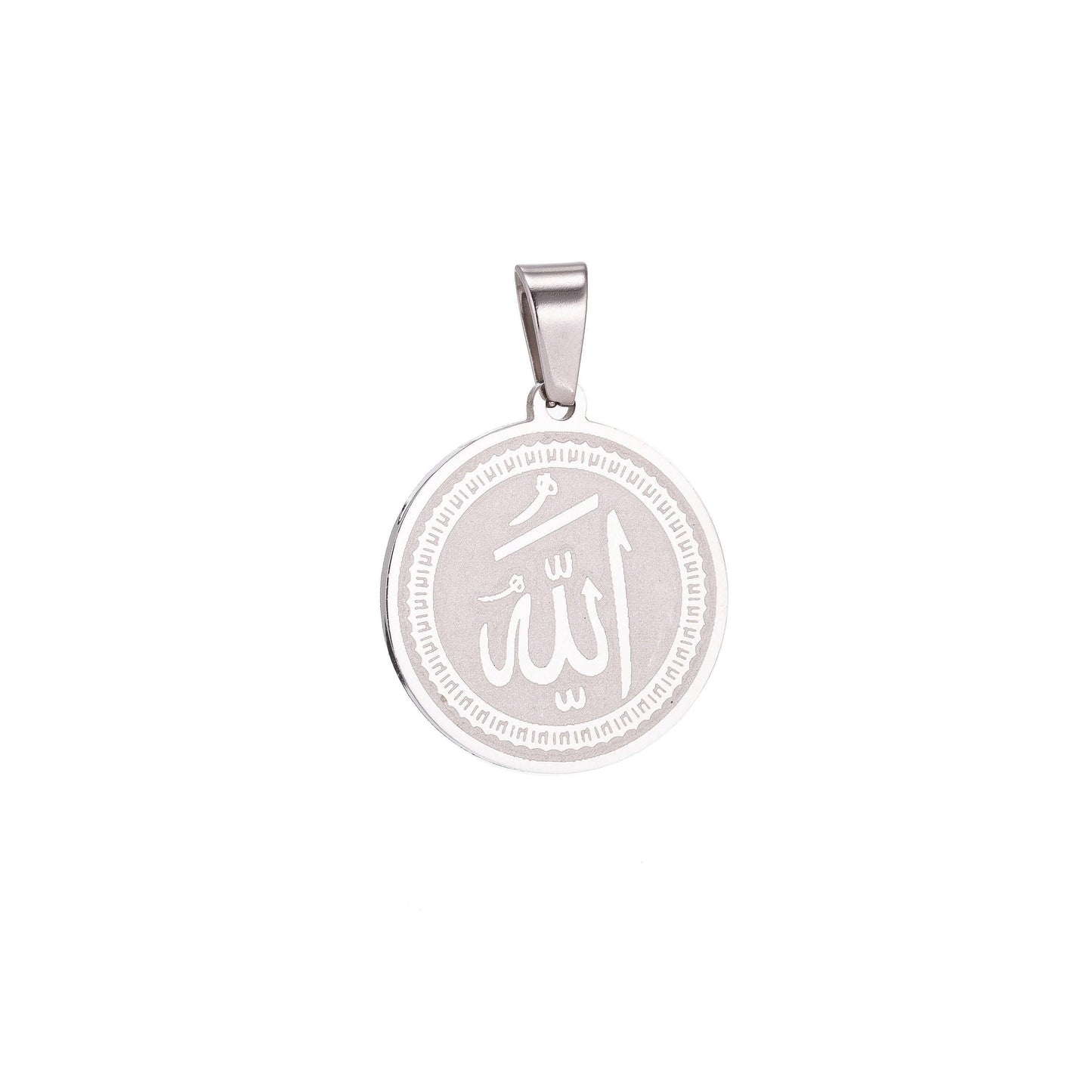 Stainless steel arabic word calligraphy coin medallion charm pendant religious allah muslim necklace bracelet for jewelry making j-424