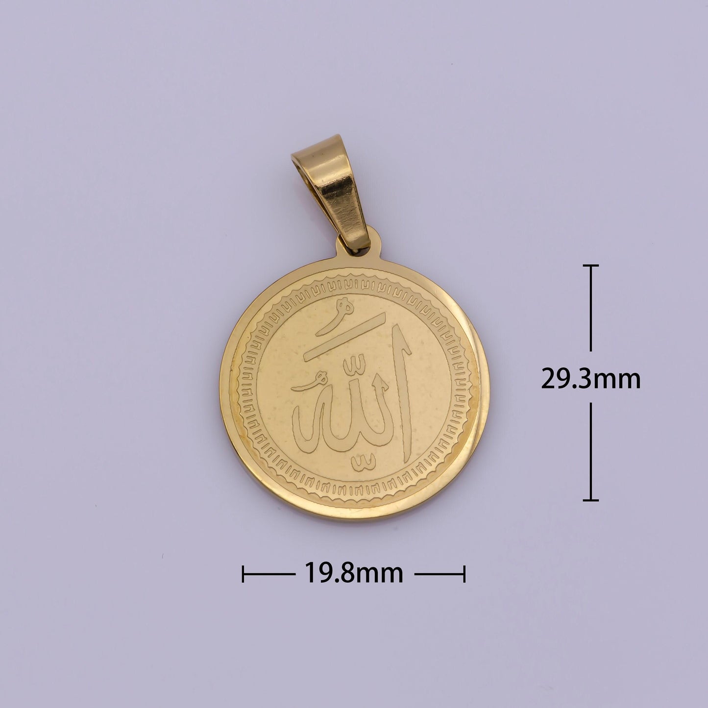 Stainless steel arabic word calligraphy coin medallion charm pendant religious allah muslim necklace bracelet for jewelry making j-424