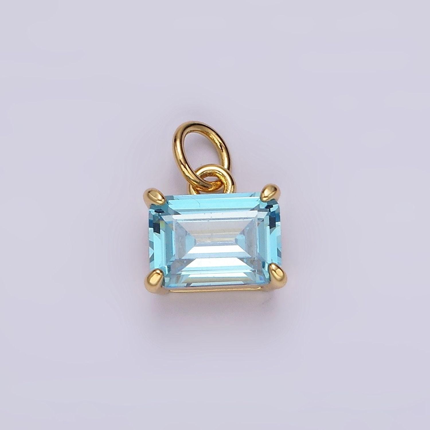 Dainty blue topaz birthstone charm necklace bracelet emerald cut blue cz birth stone necklace personalized december birthday gifts ag562