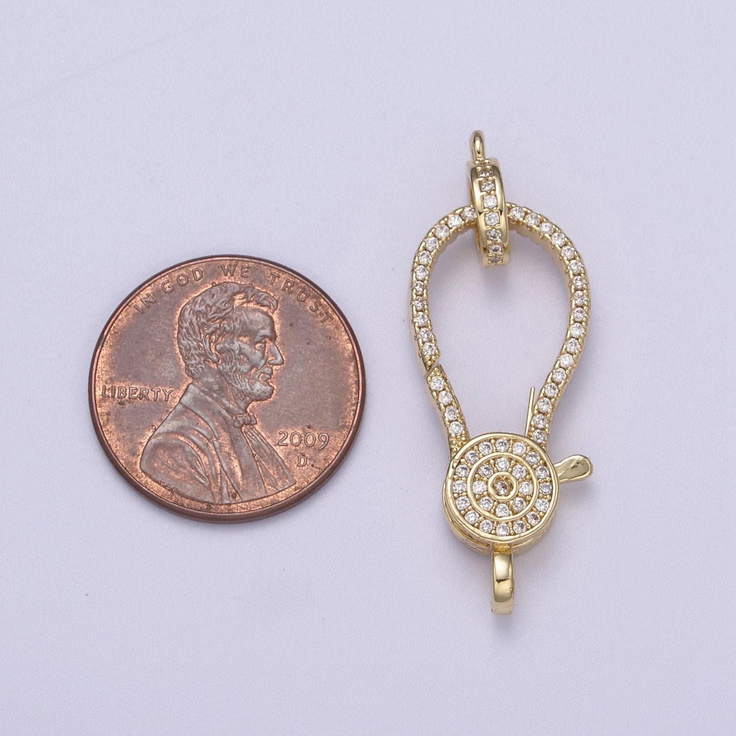Cubic zirconia clasp, gold filled clasp enhancer, pave cz lobster clasp 35.3x12.6mm l-606