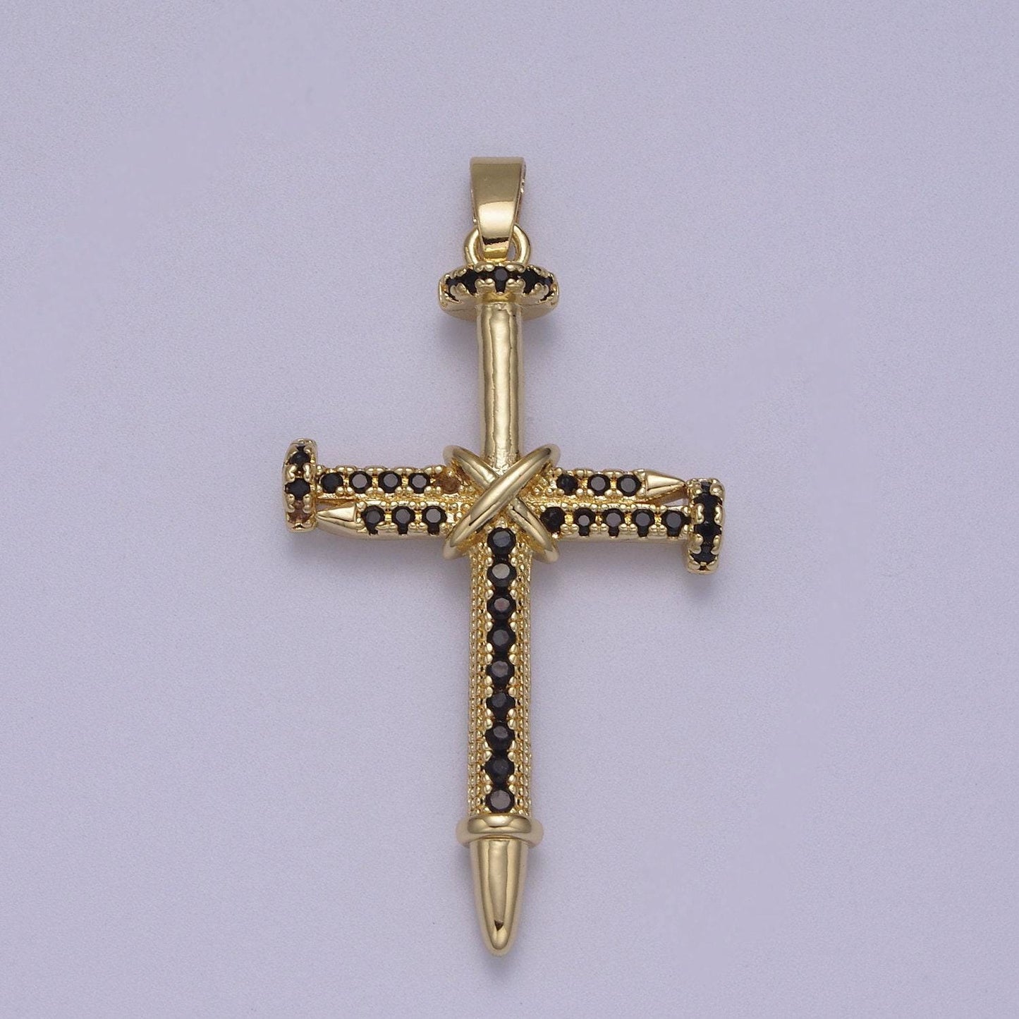 Bold nails bounded into cross pendant 14k gold filled with clear or black cz pave | diy charm necklace bracelet earring | n-592 n-593