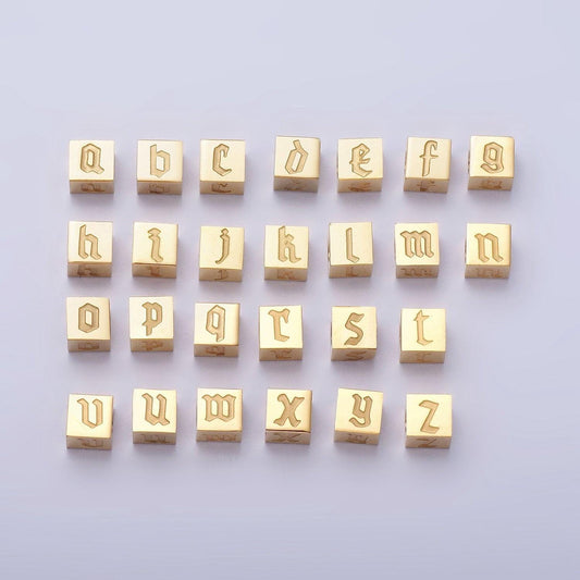 Gold stainless steel gothic letter bead spacer old english alphabet for bracelet necklace jewelry initial charm supplies tarnish free a-937