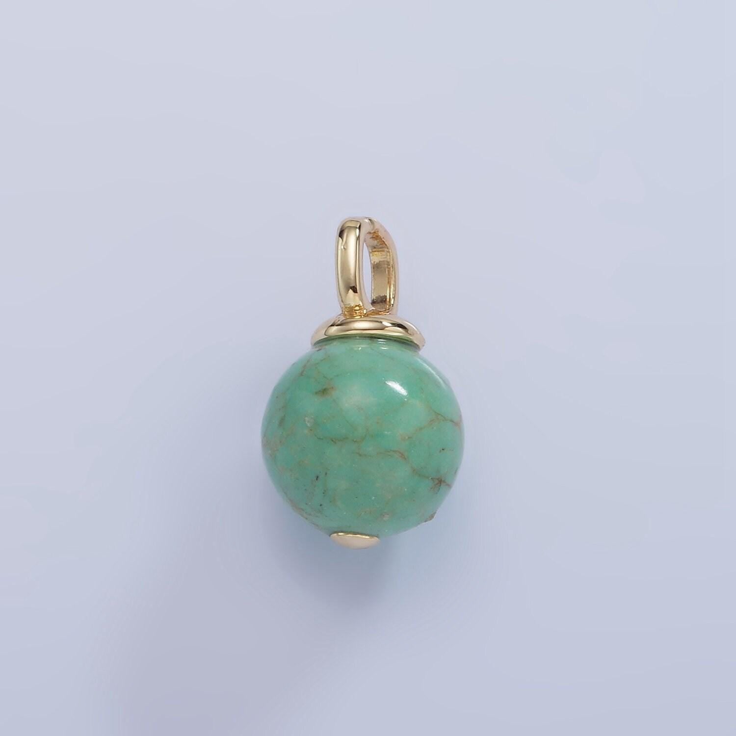 14k gold filled turquoise green gemstone round drop pendant ball beaded charm | aa1233
