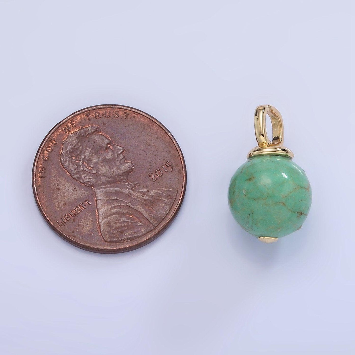 14k gold filled turquoise green gemstone round drop pendant ball beaded charm | aa1233
