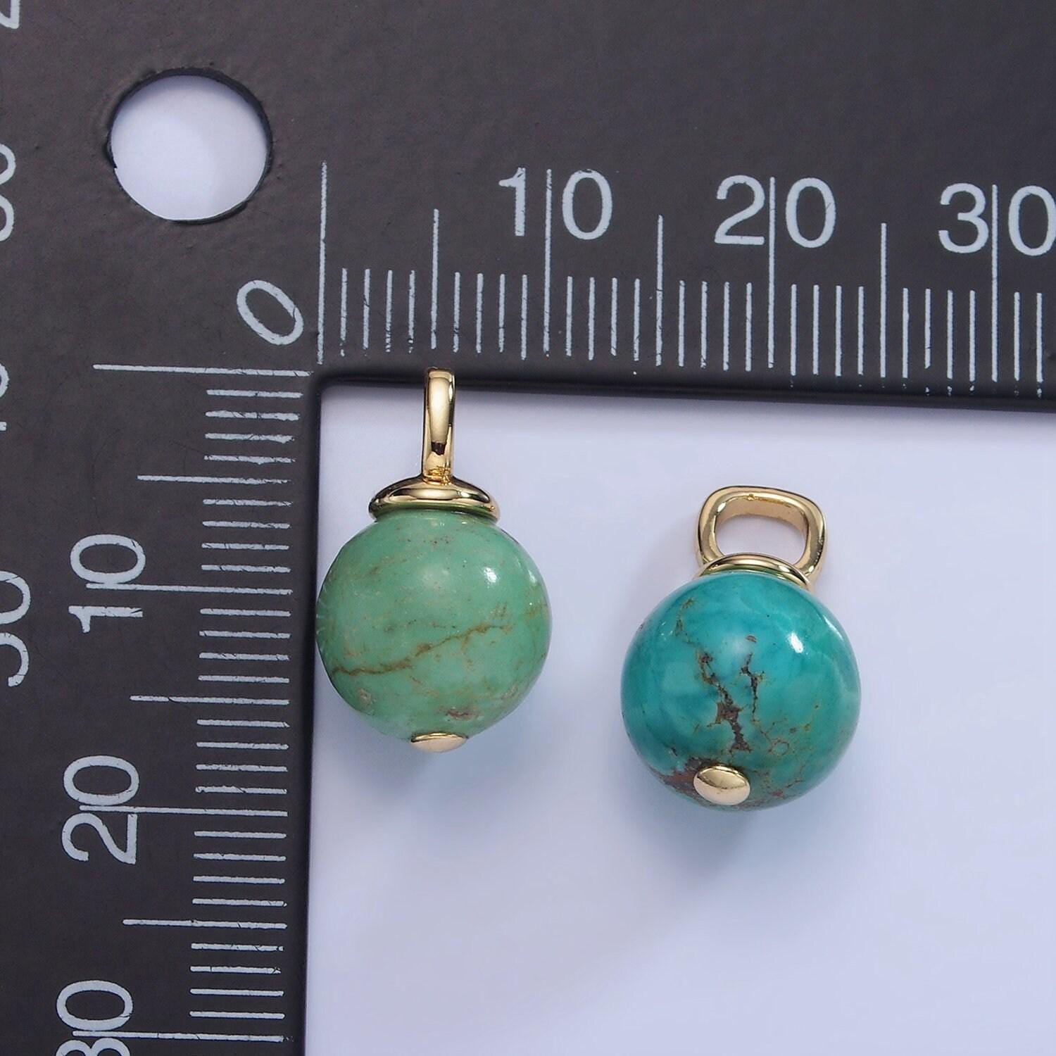14k gold filled turquoise green gemstone round drop pendant ball beaded charm | aa1233