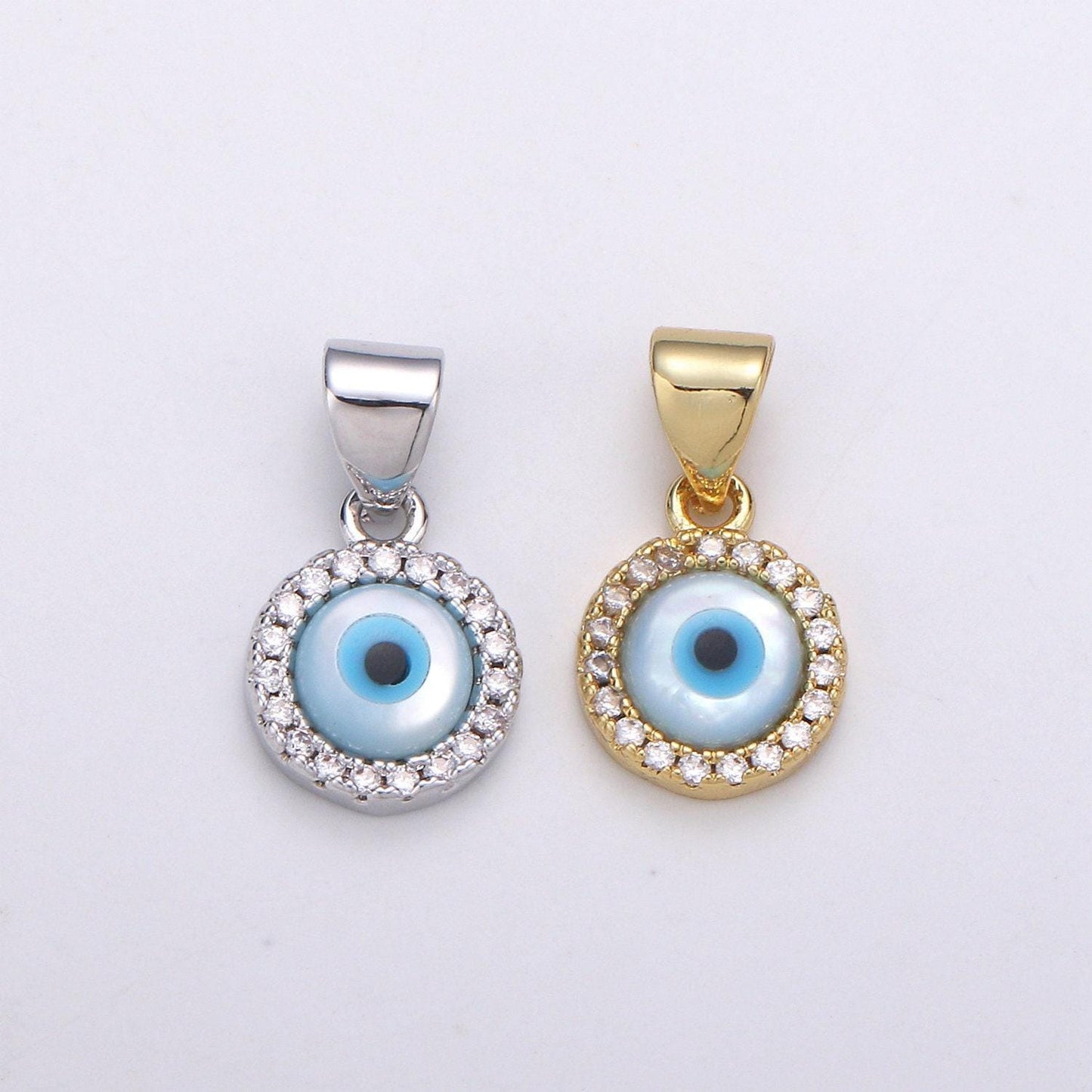 Dainty evil eye charm small tiny evil eye pendant eye of ra minimalist jewelry gift for her bridal necklace component white gold eye,j-056