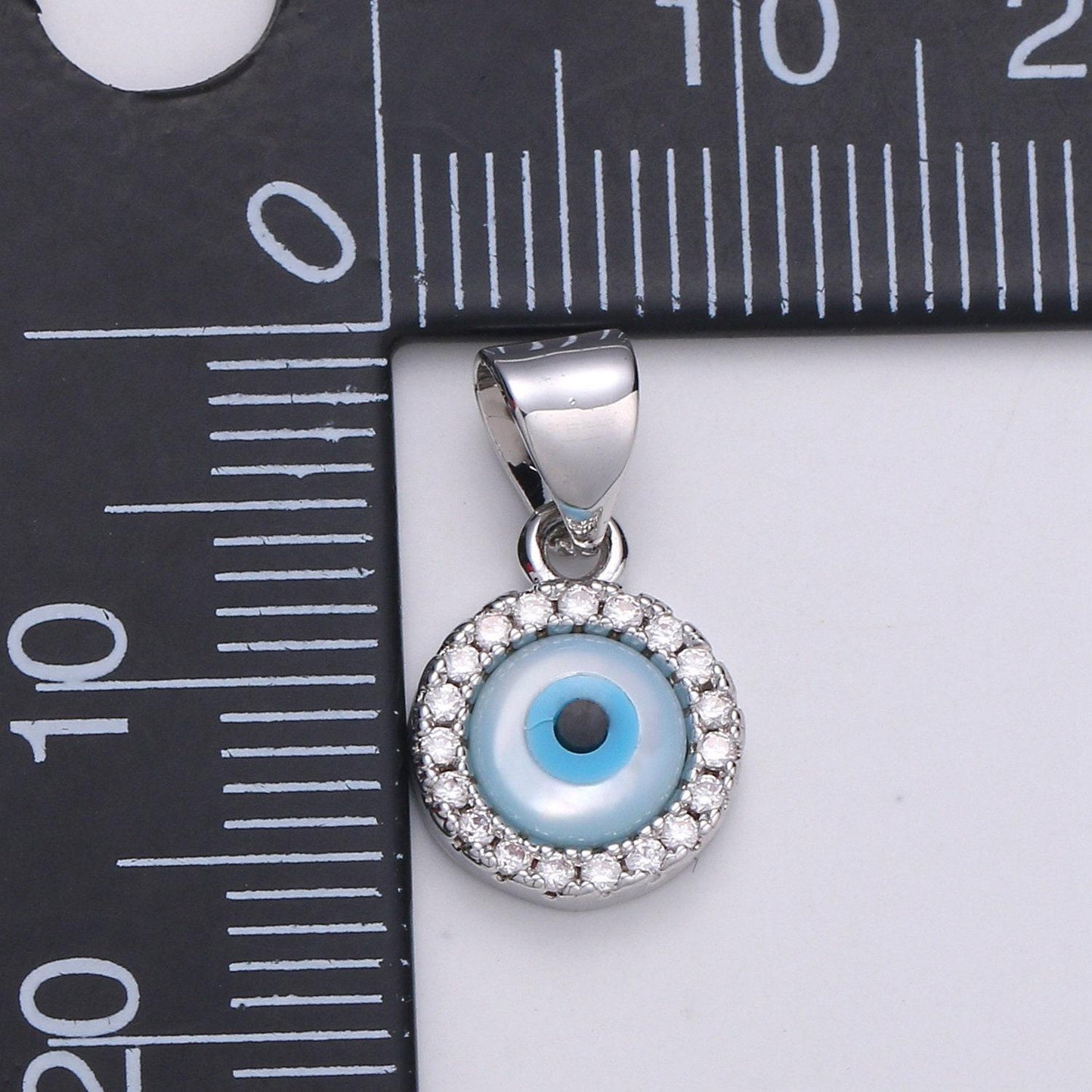 Dainty evil eye charm small tiny evil eye pendant eye of ra minimalist jewelry gift for her bridal necklace component white gold eye,j-056