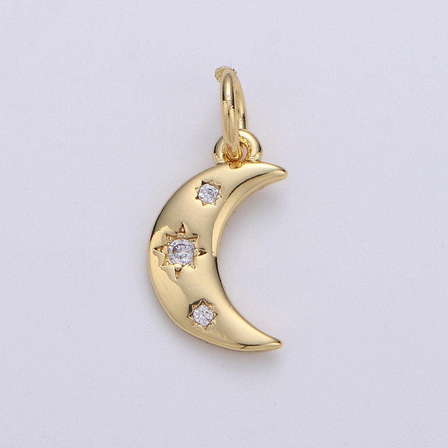 Gold  crescent moon charm cz micro pave, crescent moon pendant, crescent moon bracelet, cubic zirconia charm silver crescent charm,d-132-133