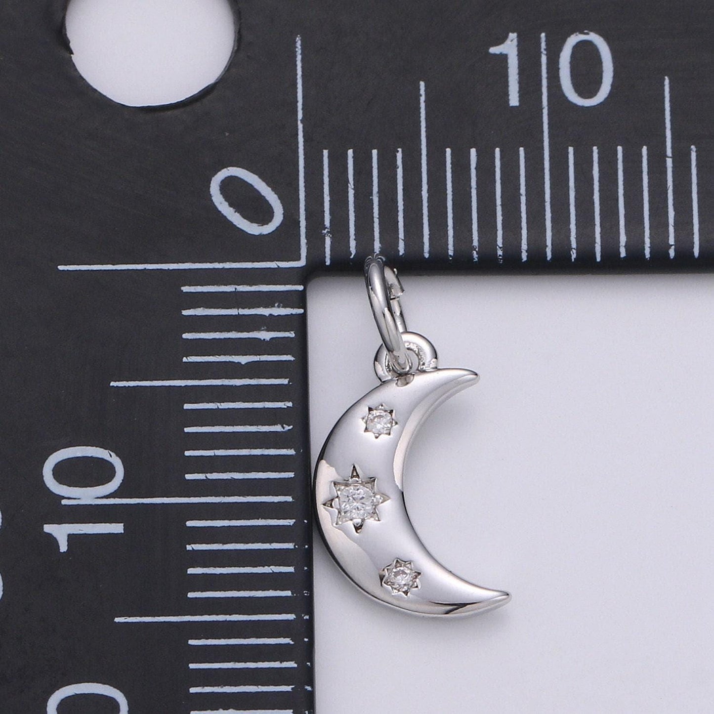 Gold  crescent moon charm cz micro pave, crescent moon pendant, crescent moon bracelet, cubic zirconia charm silver crescent charm,d-132-133