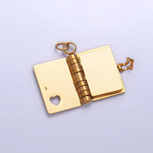 Dainty gold diary charm open book charm engravable blank paper charm for personalized message jewelry p-1324