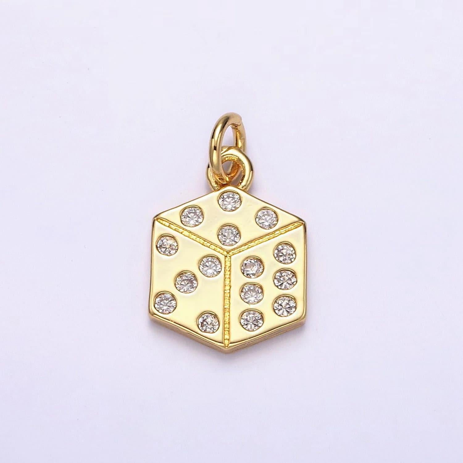 16k gold filled clear cz dotted gambling dice cube charm | ag158