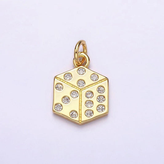 16k gold filled clear cz dotted gambling dice cube charm | ag158