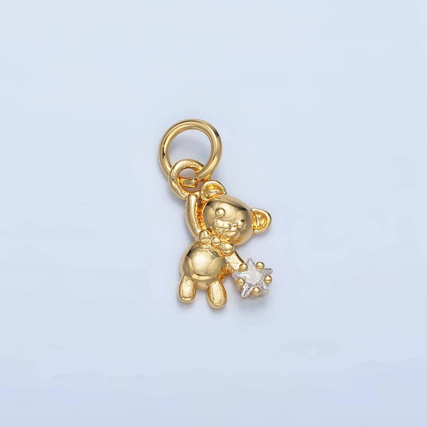 Mini teddy bear holding cz star 24k gold filled animal charm | e-734