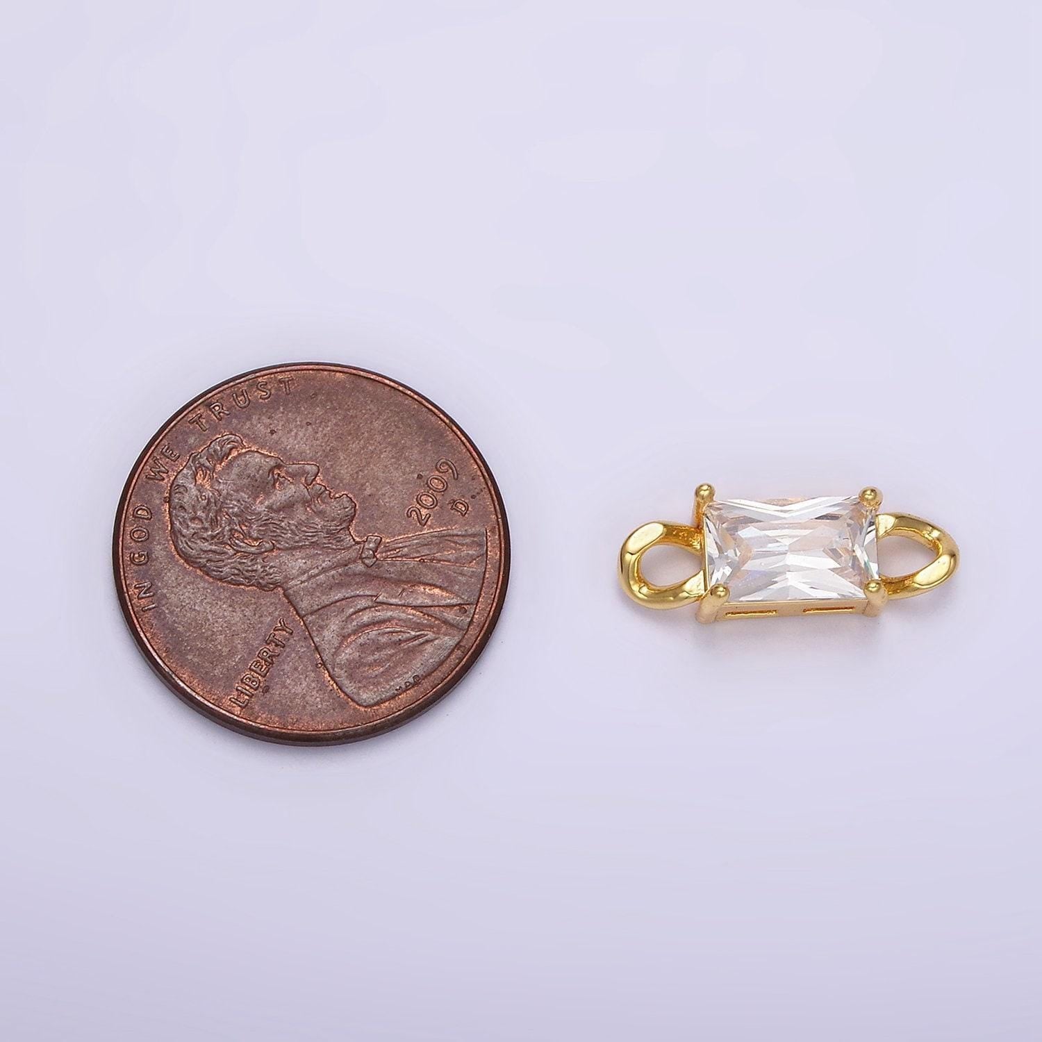 24k gold filled clear cz baguette curb link loop connector | g798
