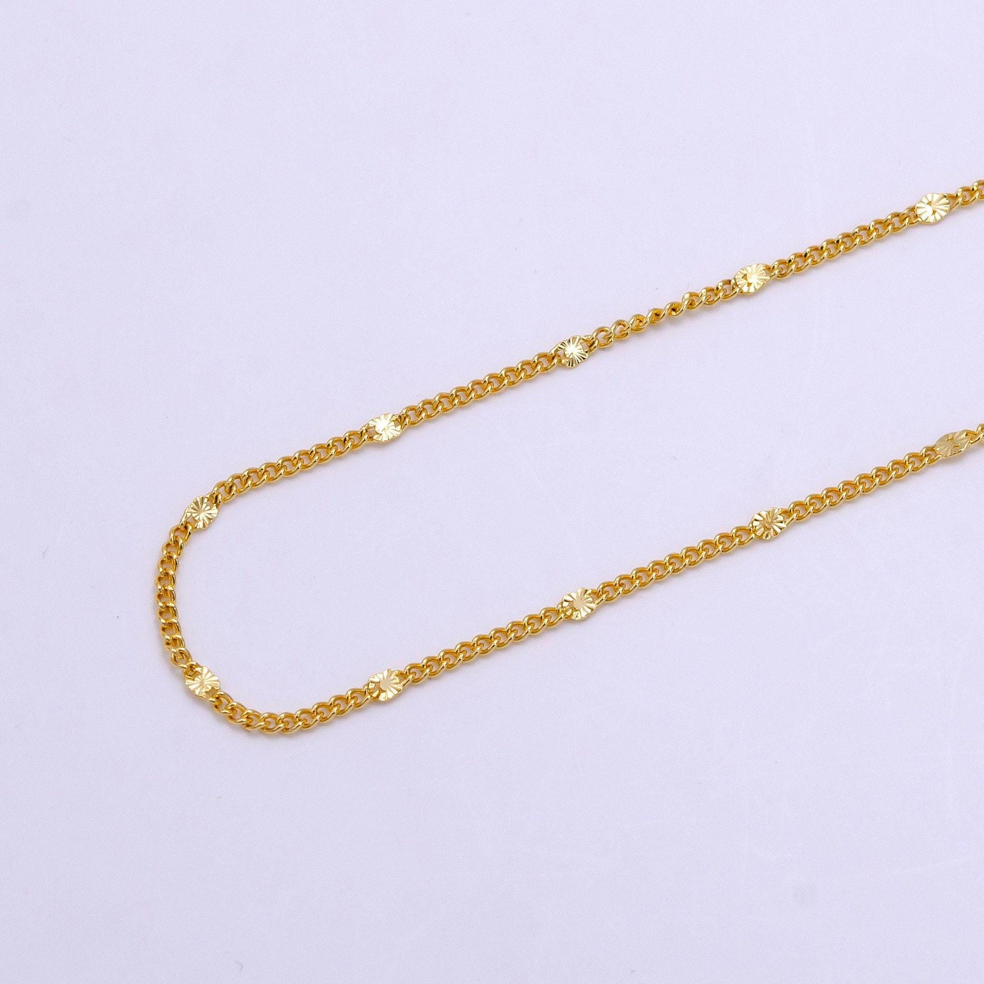 14k gold filled flat sunburst curb chain necklace 19.5 inch necklace for jewelry making supply wa2435