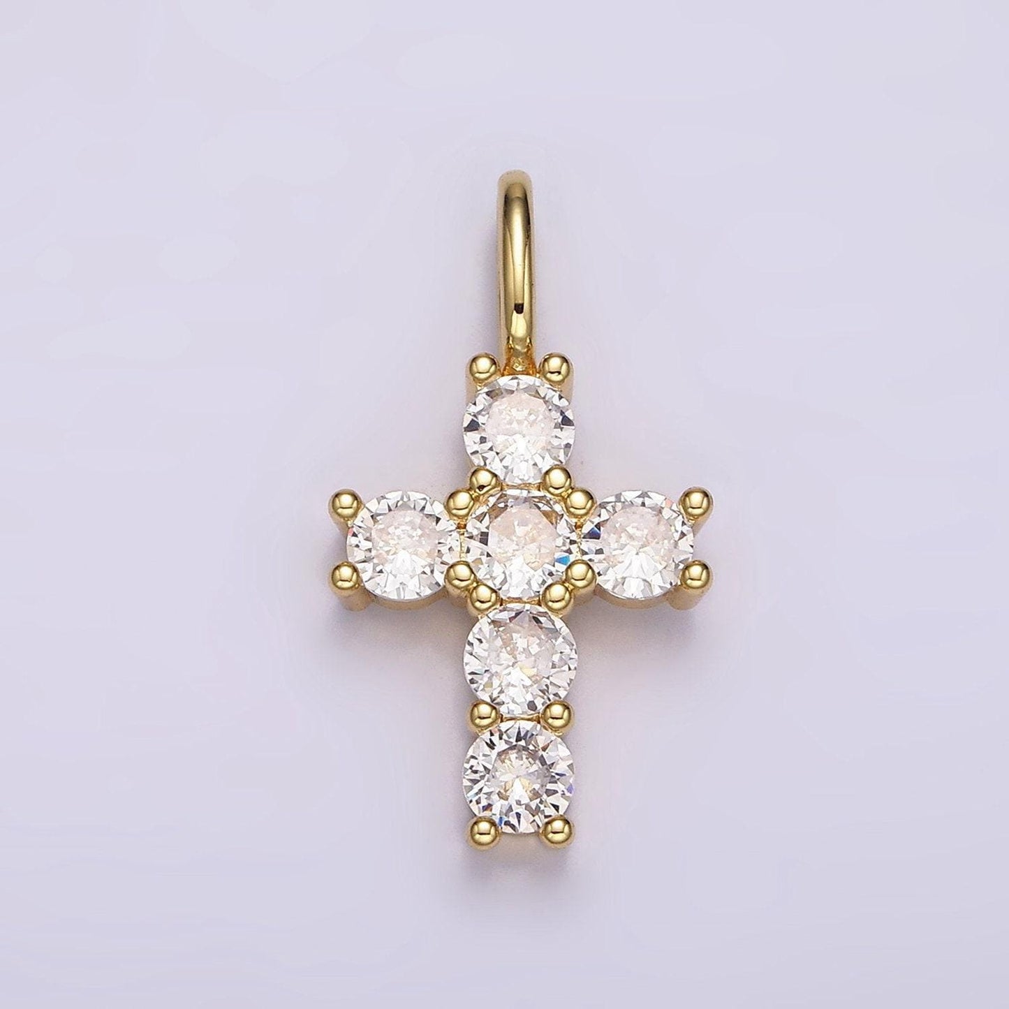 Dainty cubic cross charm necklace clear cz stone pendant in 14k gold filled necklace bracelet rosary jewelry making supply ah-091