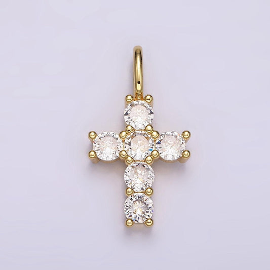 Dainty cubic cross charm necklace clear cz stone pendant in 14k gold filled necklace bracelet rosary jewelry making supply ah-091