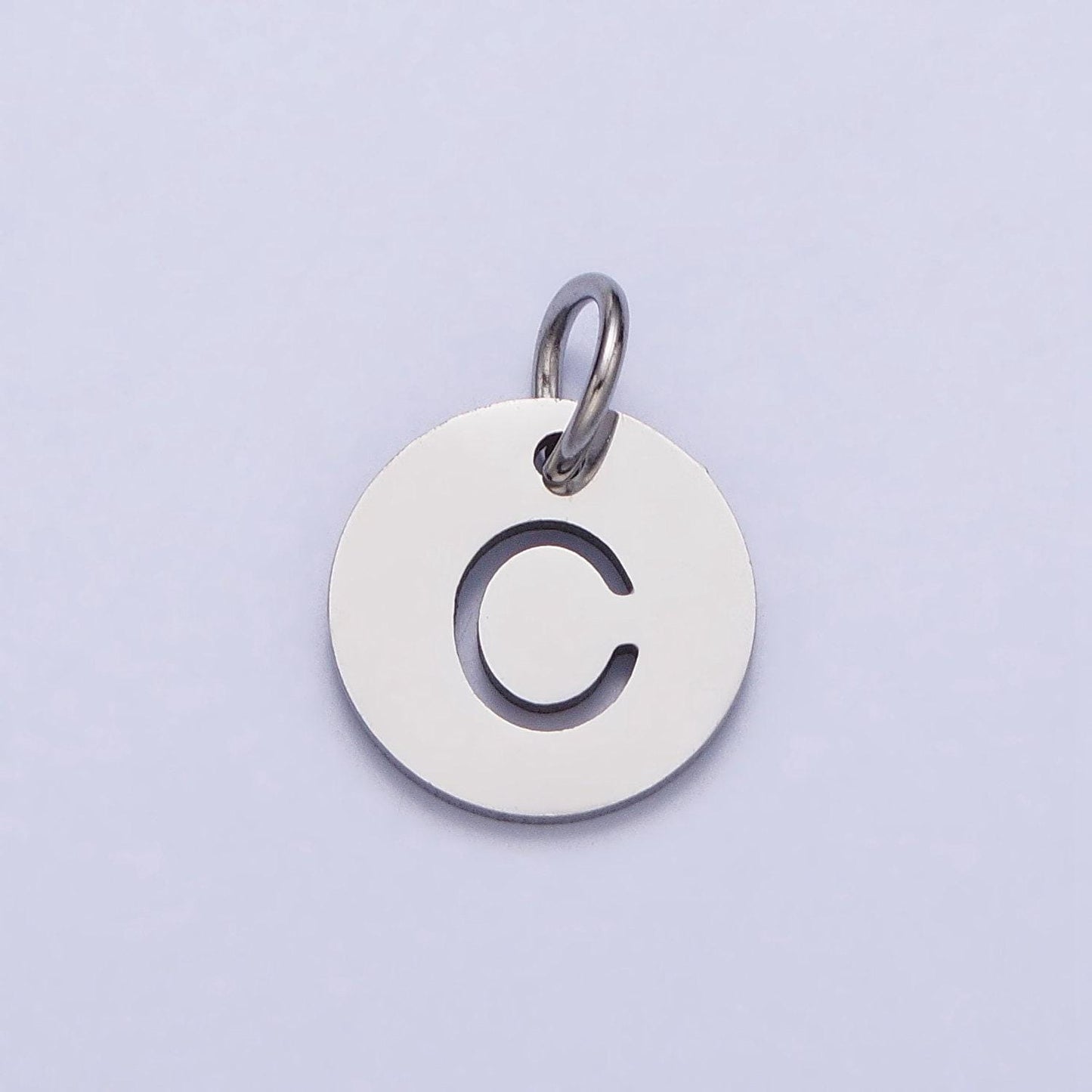 Small stainless steel round initial alphabet personalized mini add-on charm in silver tarnish free lead nickel free jewelry | a416-a428