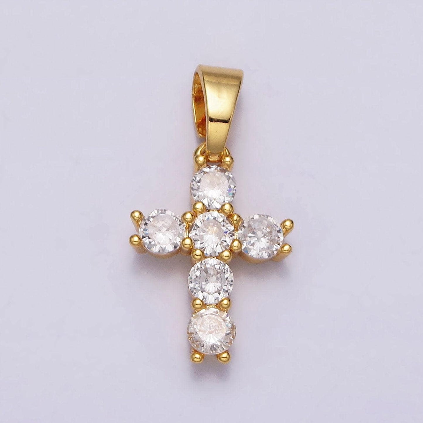 24k gold filled clear cz religious 24mm cross pendant | aa442