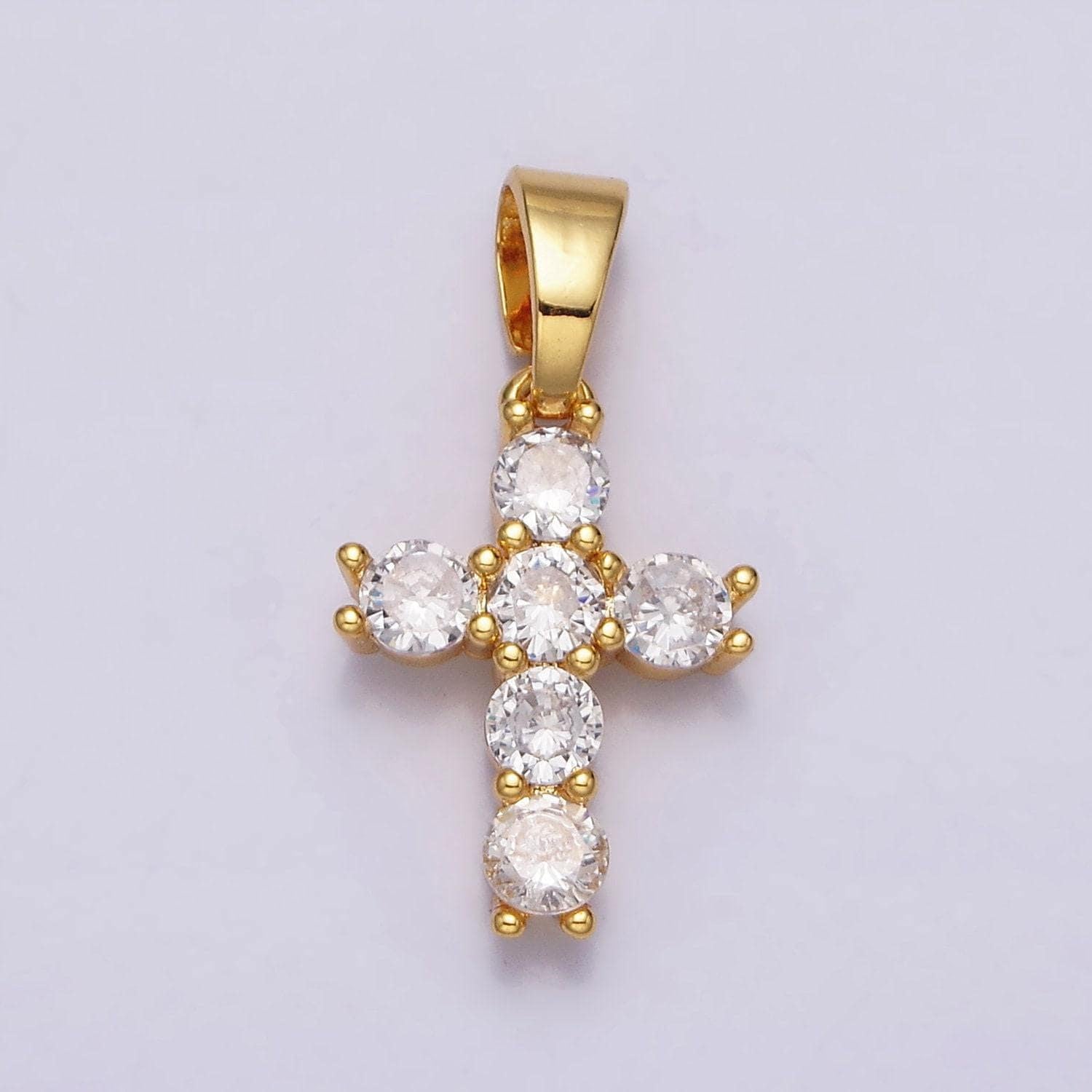 24k gold filled clear cz religious 24mm cross pendant | aa442