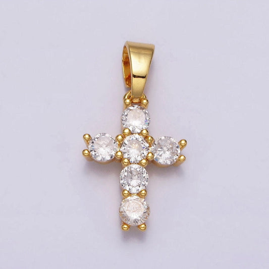 24k gold filled clear cz religious 24mm cross pendant | aa442