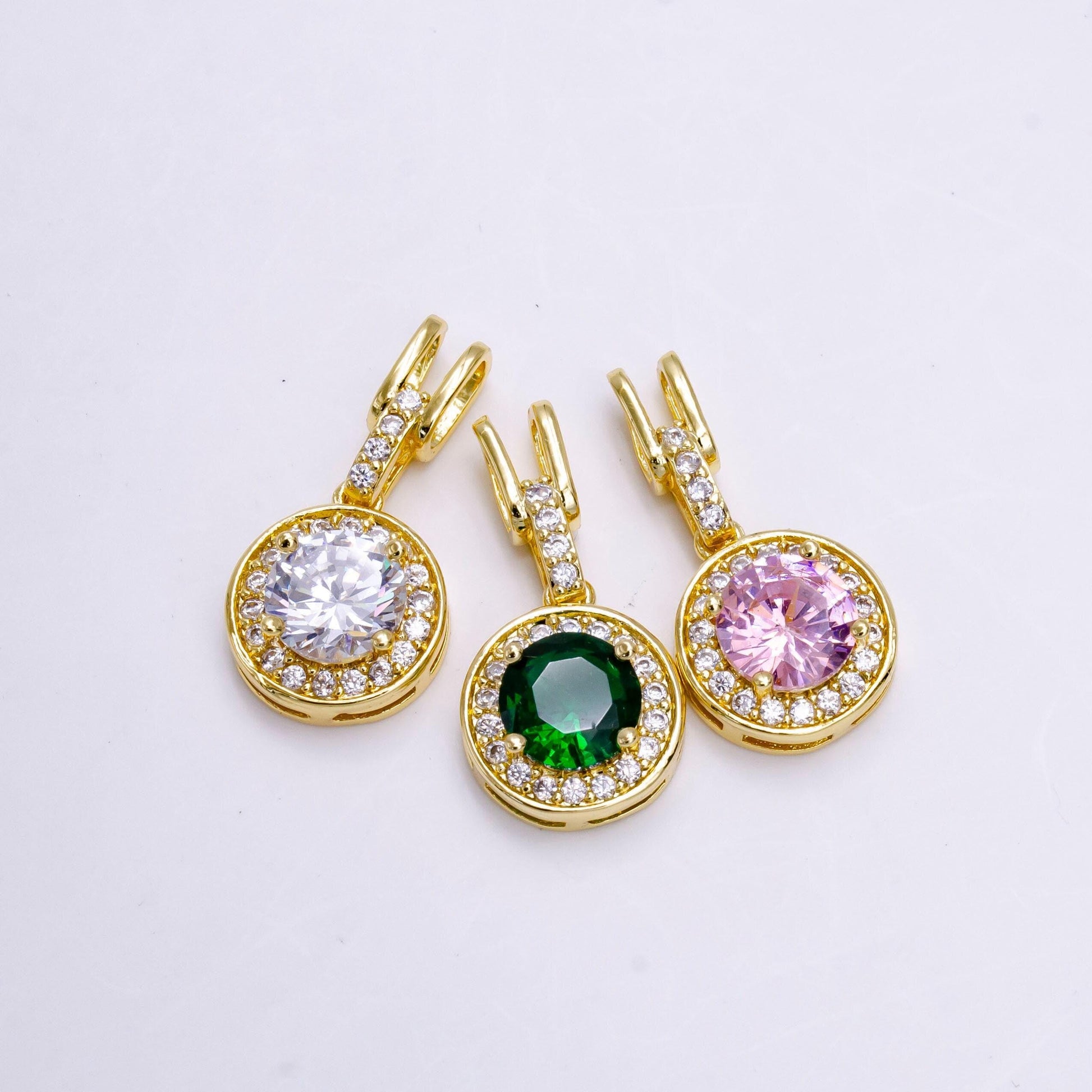 14k gold filled clear, pink, green round cz micro paved bail pendant | n1465 - n1467