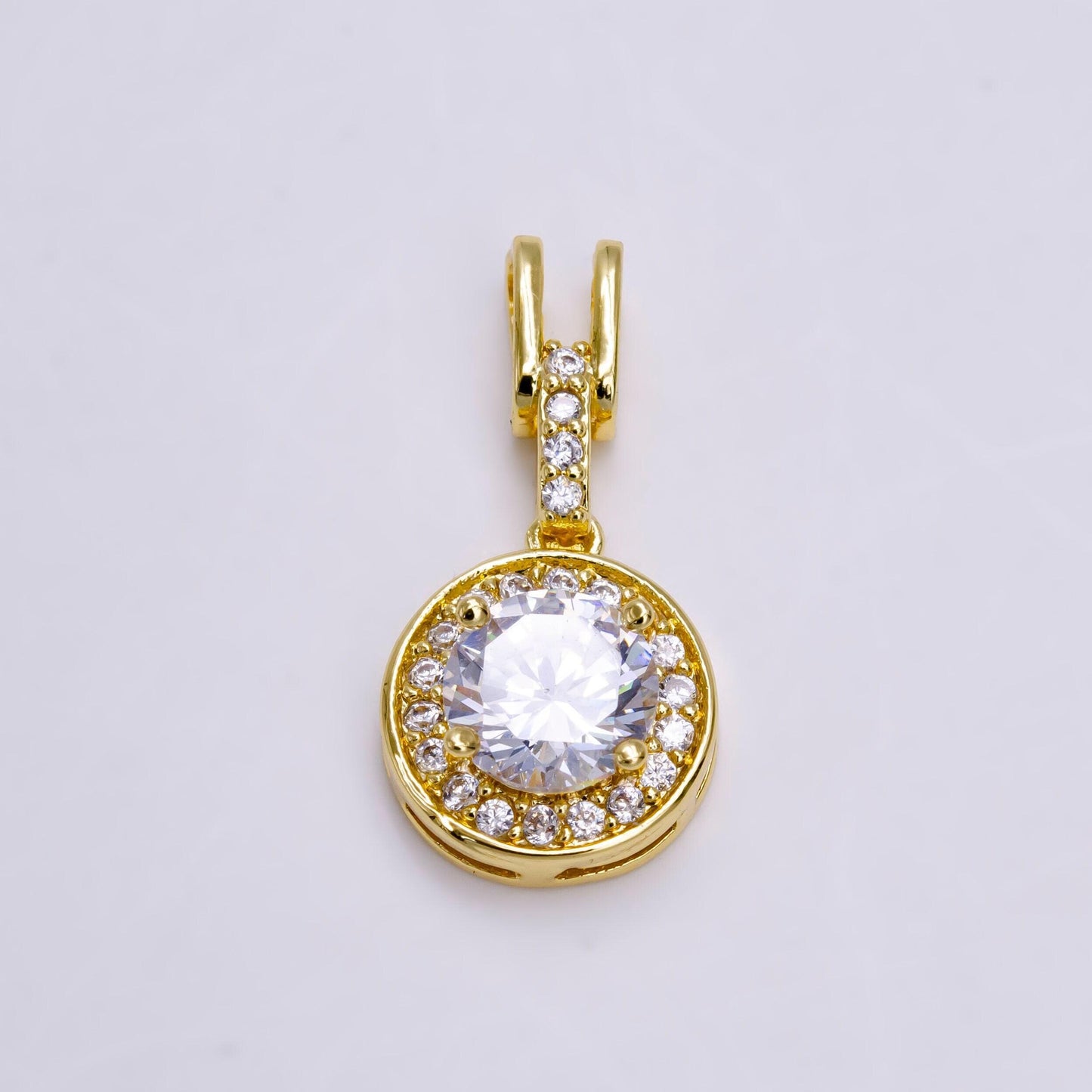 14k gold filled clear, pink, green round cz micro paved bail pendant | n1465 - n1467