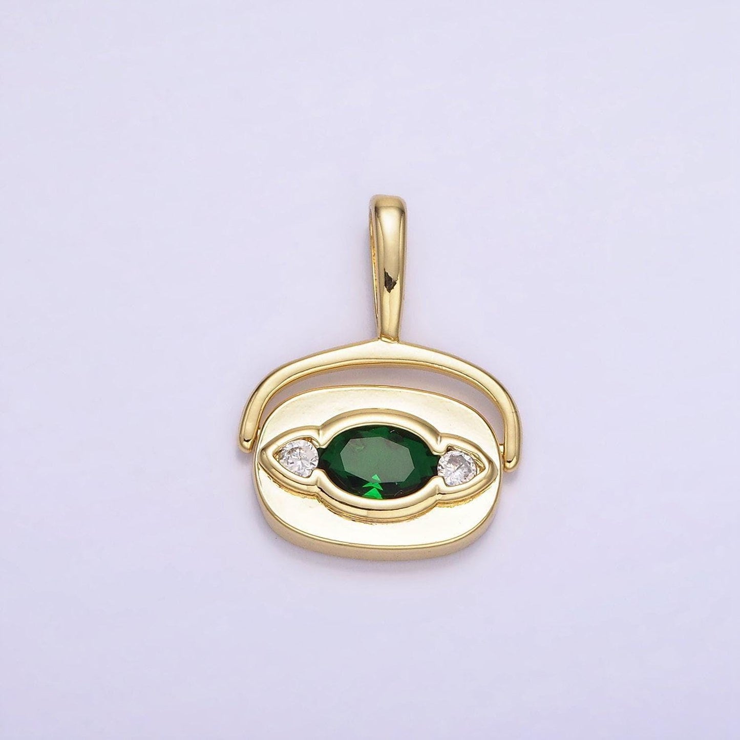 14k gold filled green cz geometric swivel oval pendant | ah-151