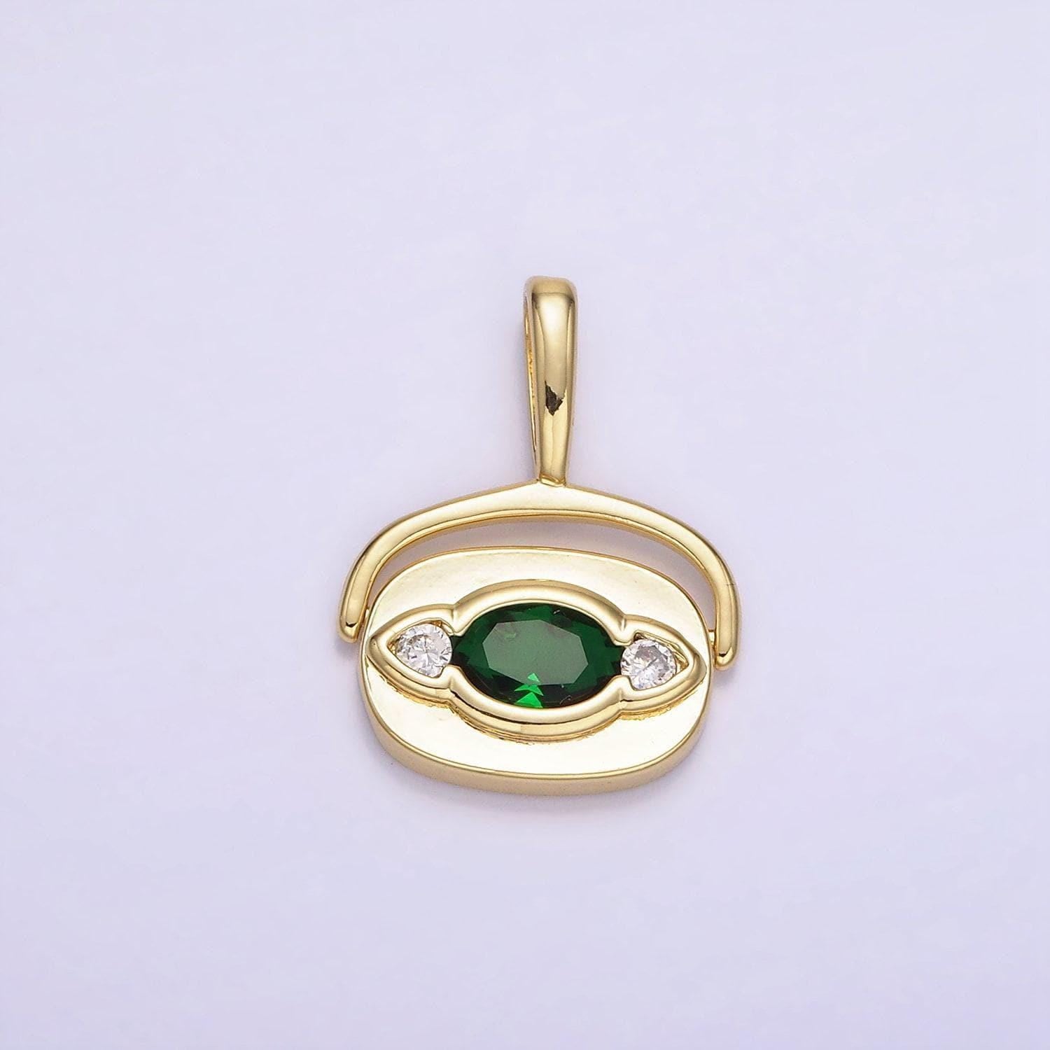 14k gold filled green cz geometric swivel oval pendant | ah-151