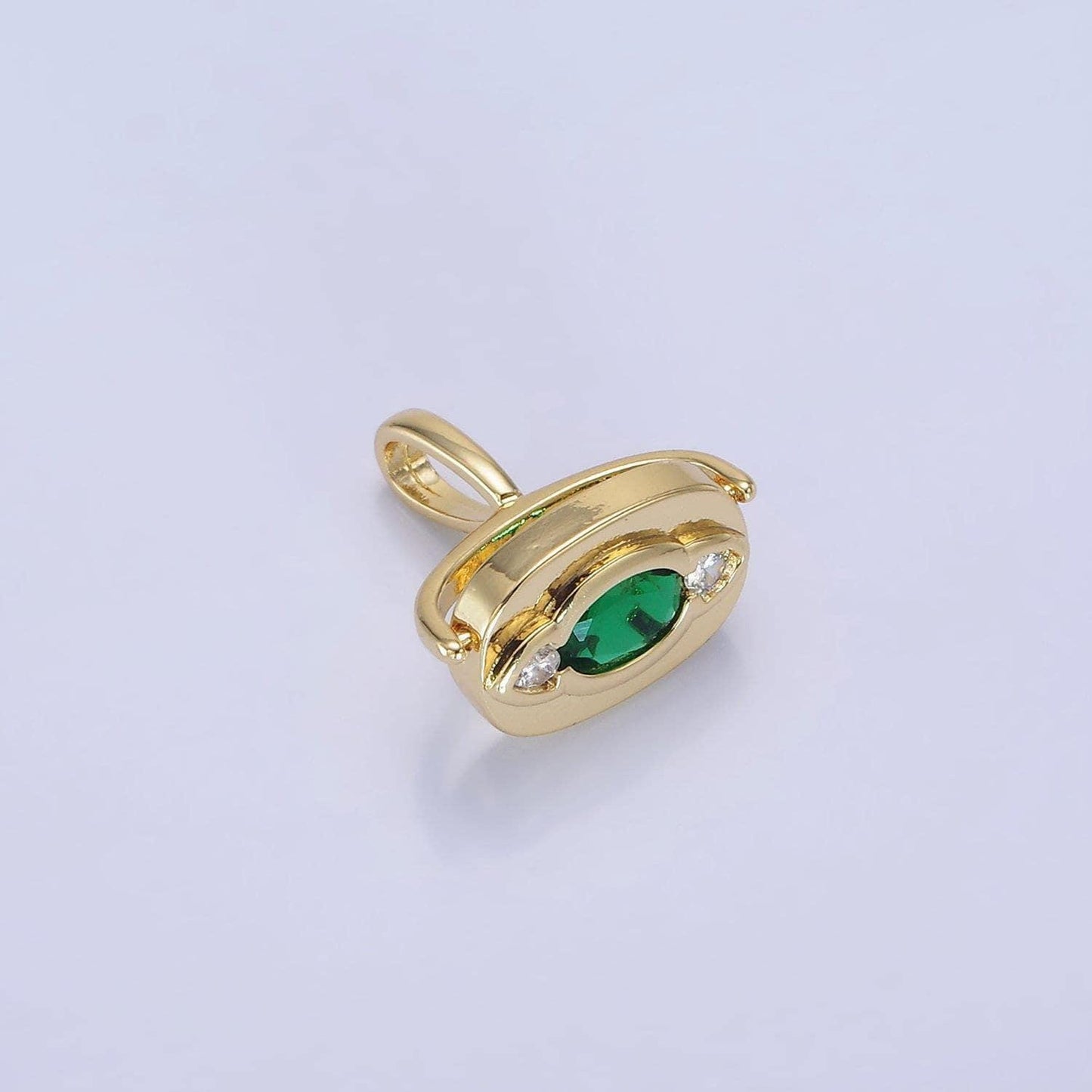 14k gold filled green cz geometric swivel oval pendant | ah-151