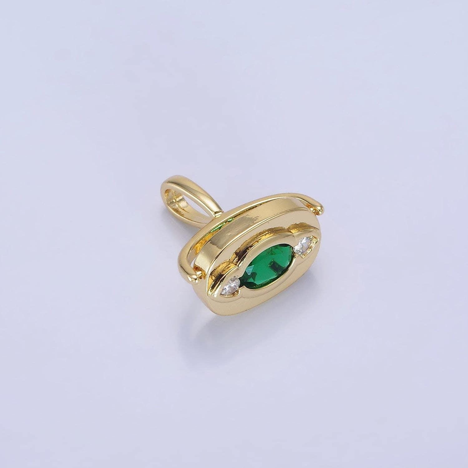 14k gold filled green cz geometric swivel oval pendant | ah-151