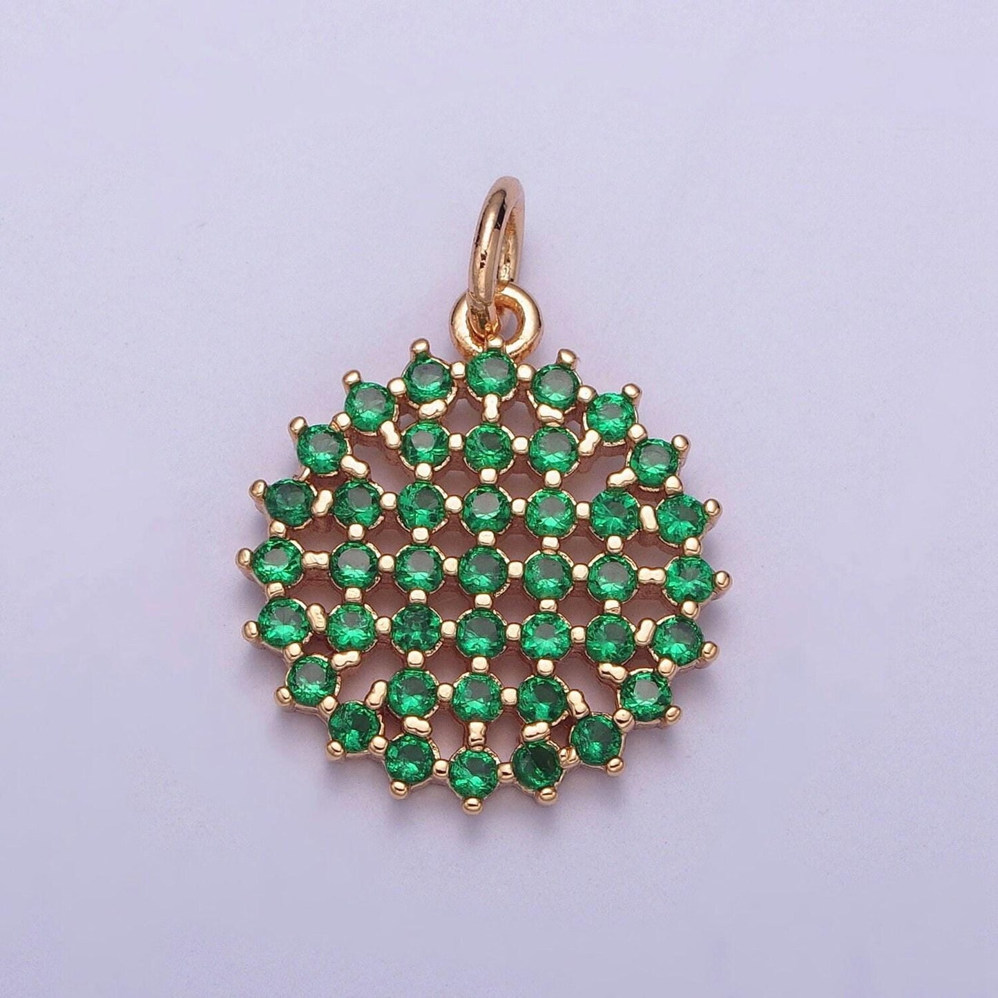 14k gold filled round colored mesh net micro pave cz stones medallion pendant, round circular statement charm for necklace | x-156~x-161