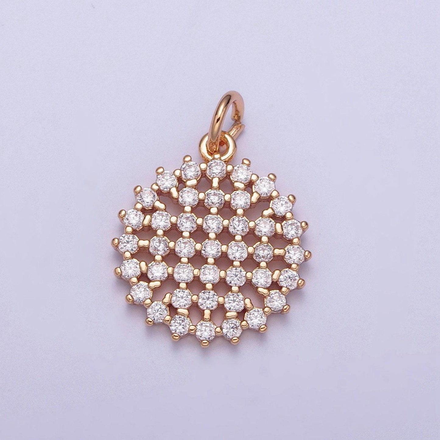 14k gold filled round colored mesh net micro pave cz stones medallion pendant, round circular statement charm for necklace | x-156~x-161