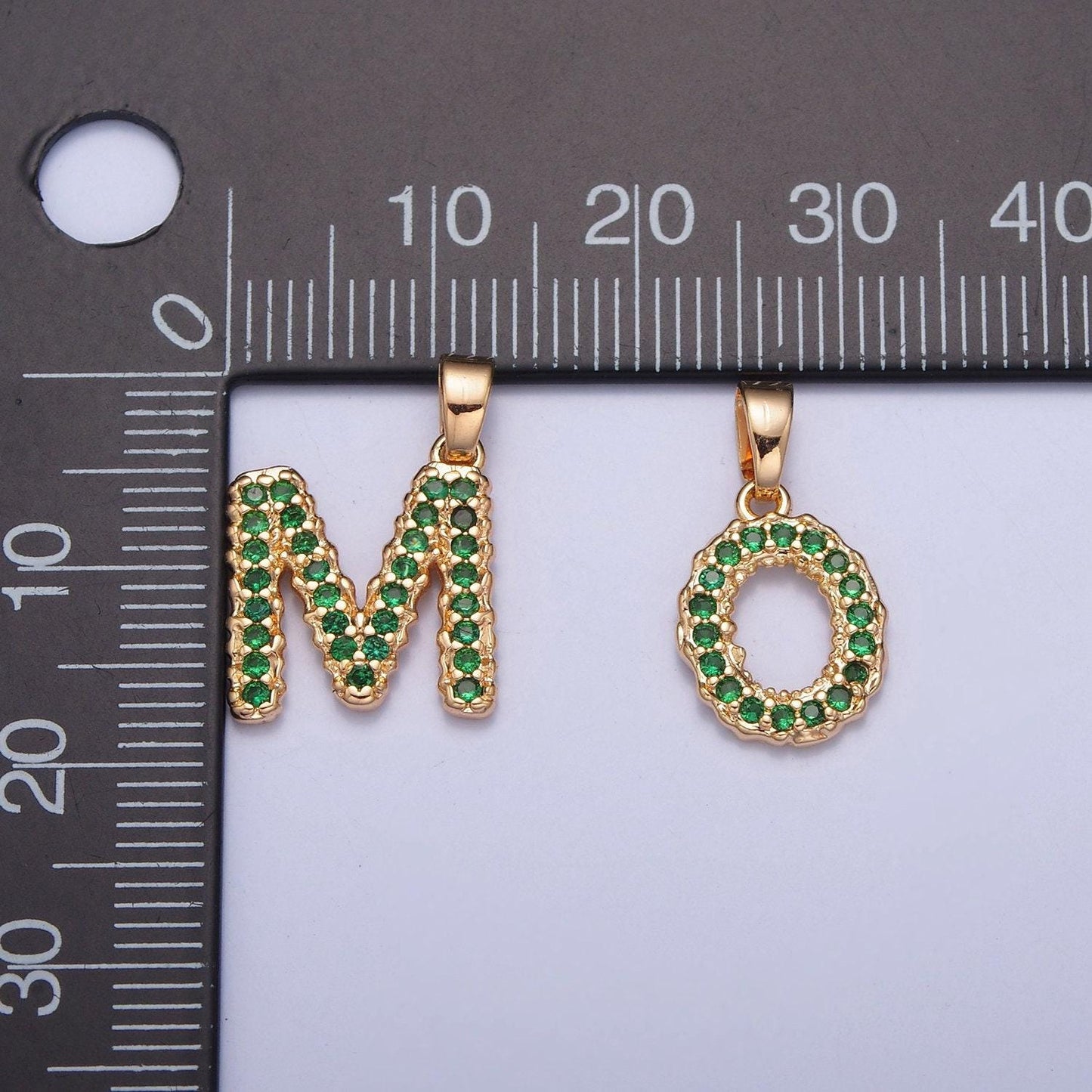 18k gold filled green emerald cz initial, micro pave cubic zirconia alphabet letter, dainty personalized pendant for jewelry making