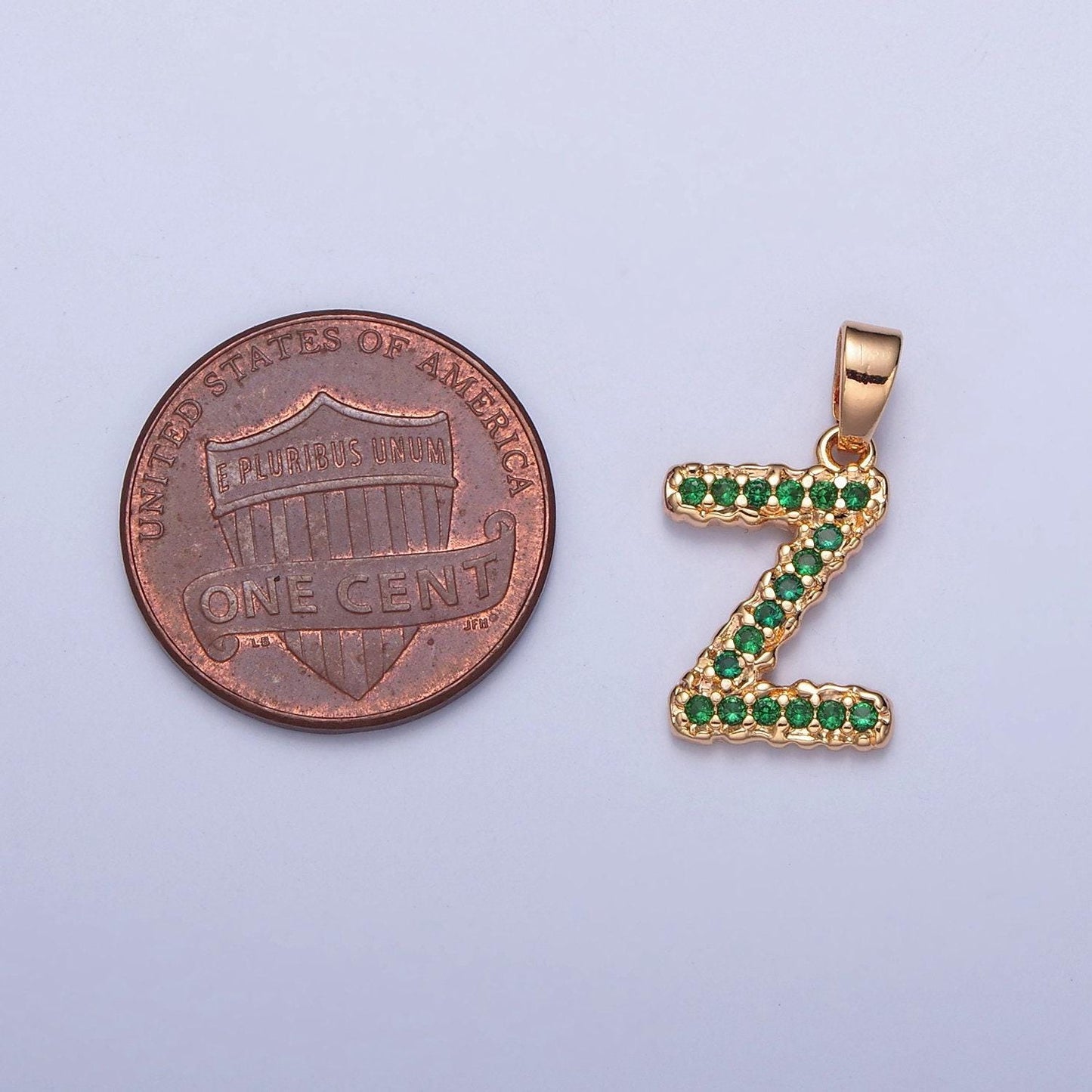 18k gold filled green emerald cz initial, micro pave cubic zirconia alphabet letter, dainty personalized pendant for jewelry making