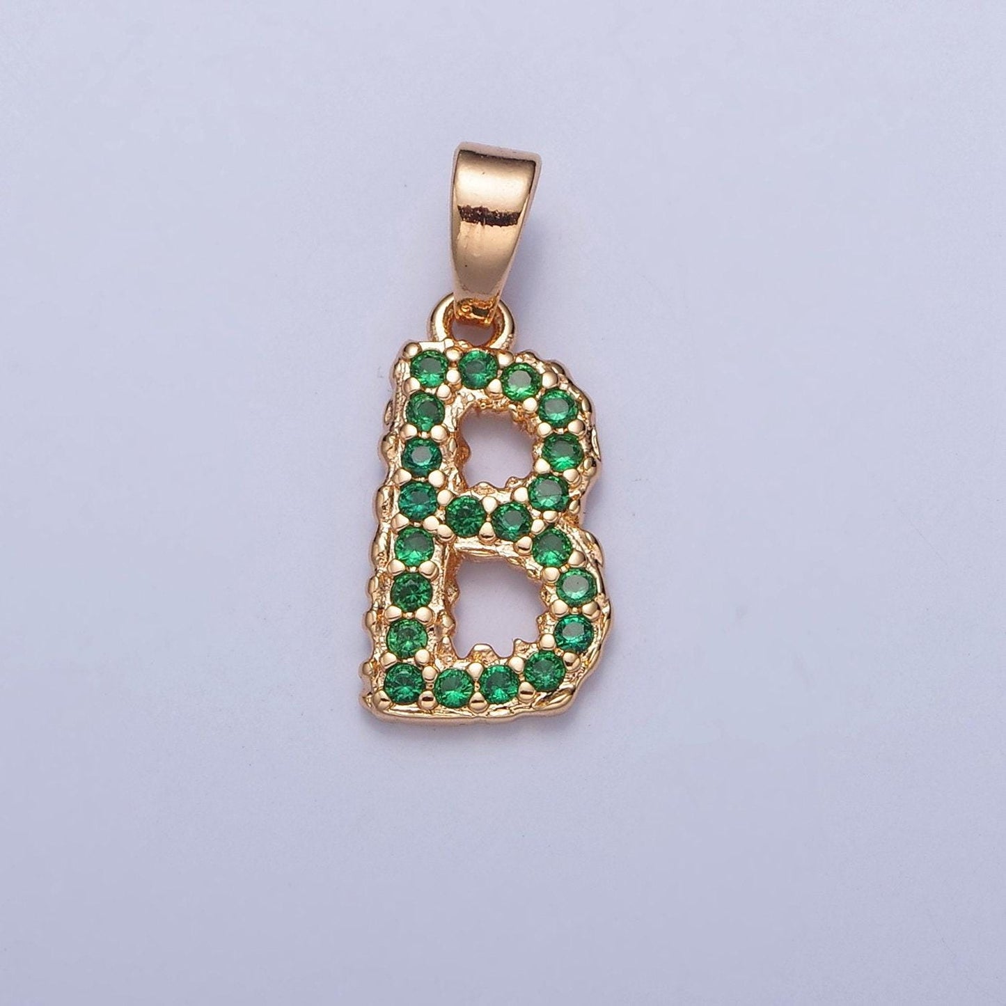 18k gold filled green emerald cz initial, micro pave cubic zirconia alphabet letter, dainty personalized pendant for jewelry making