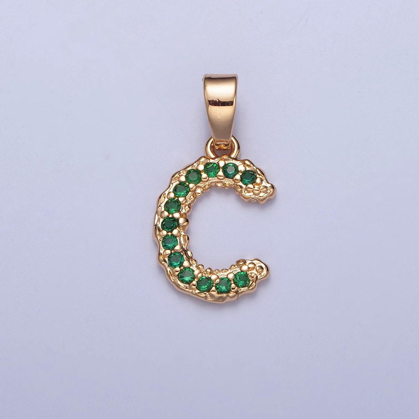 18k gold filled green emerald cz initial, micro pave cubic zirconia alphabet letter, dainty personalized pendant for jewelry making