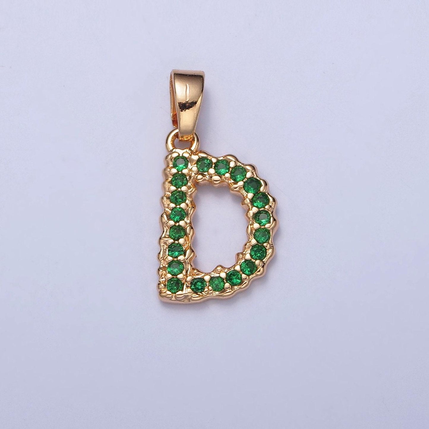 18k gold filled green emerald cz initial, micro pave cubic zirconia alphabet letter, dainty personalized pendant for jewelry making