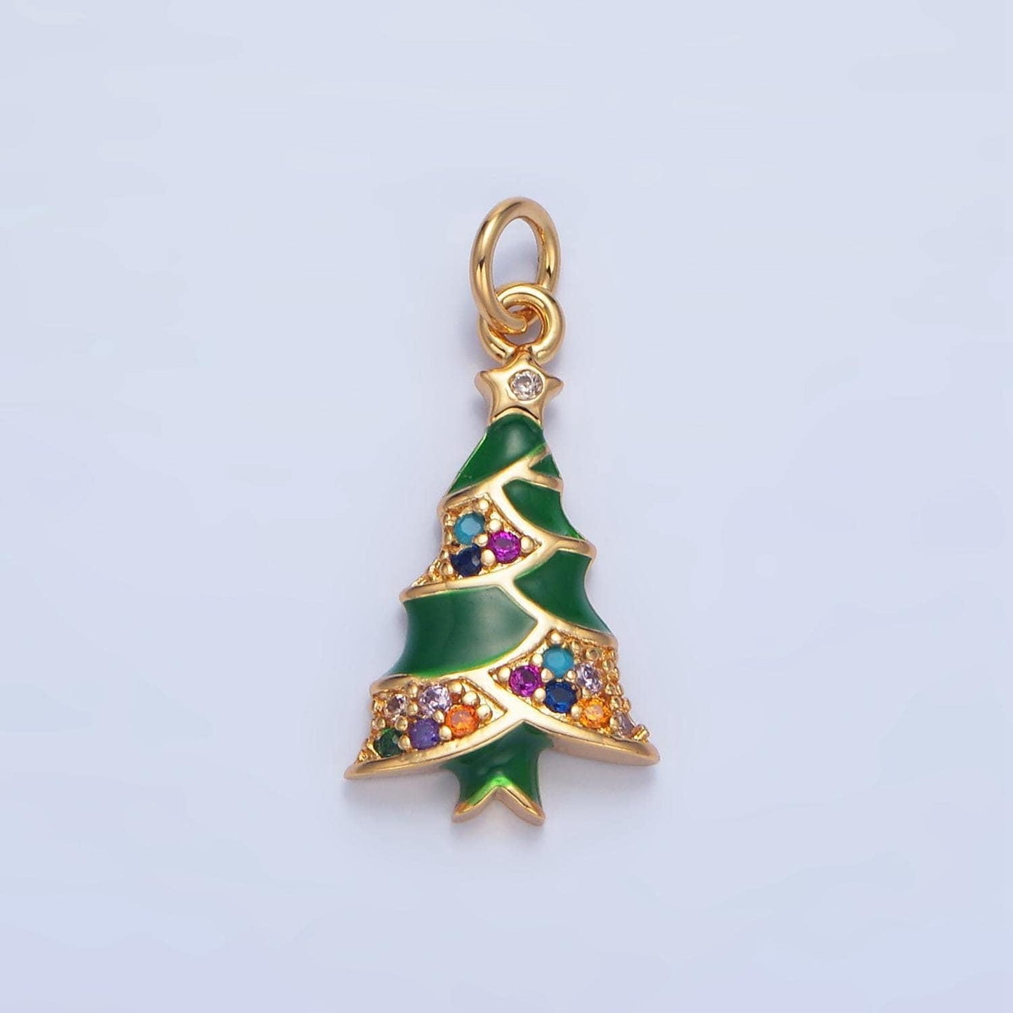 Dainty green enamel christmas tree charm micro paved cz gold filled holiday jewelry pendant inspired | x-825