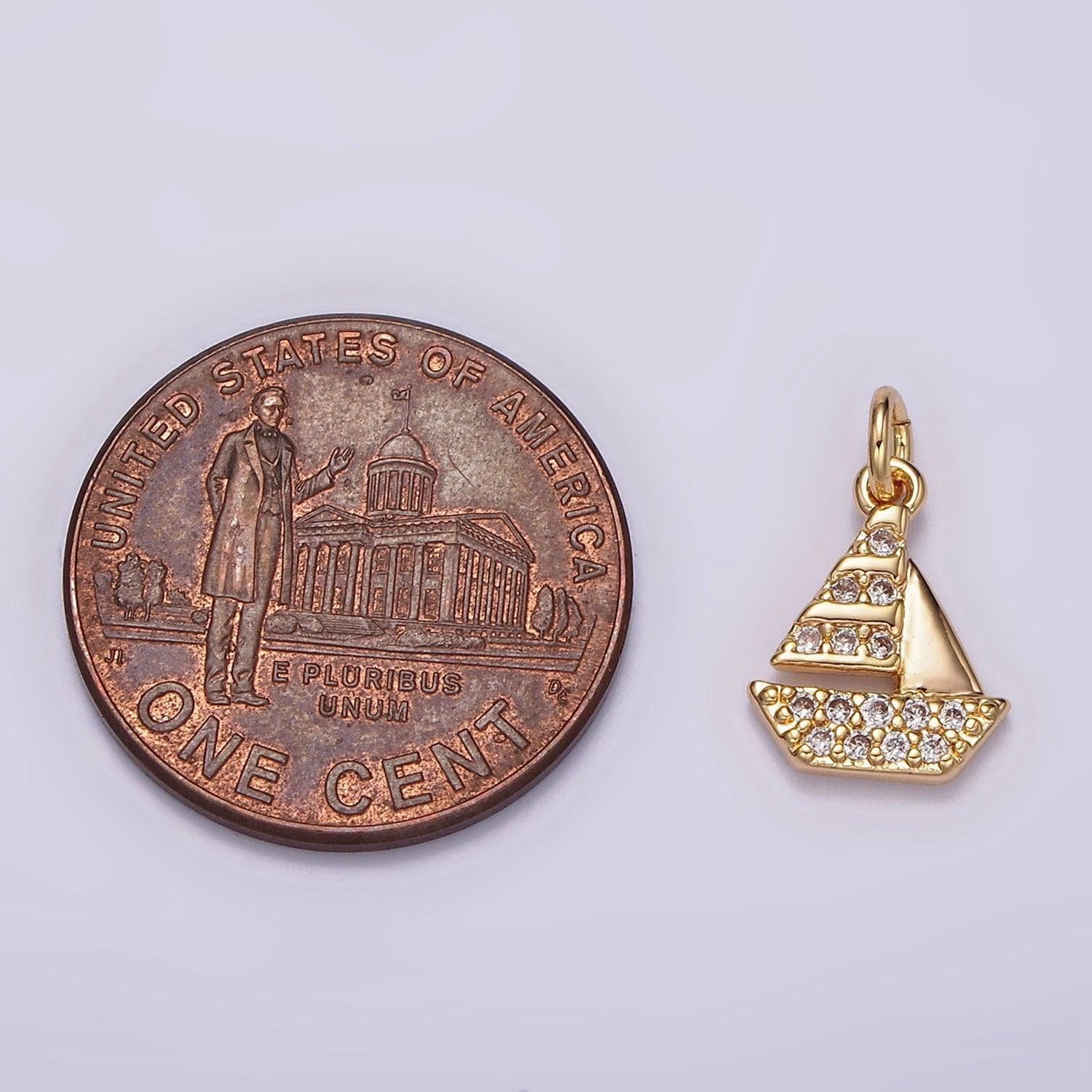 14k gold filled mini micro paved cz boat add-on charm | ag420