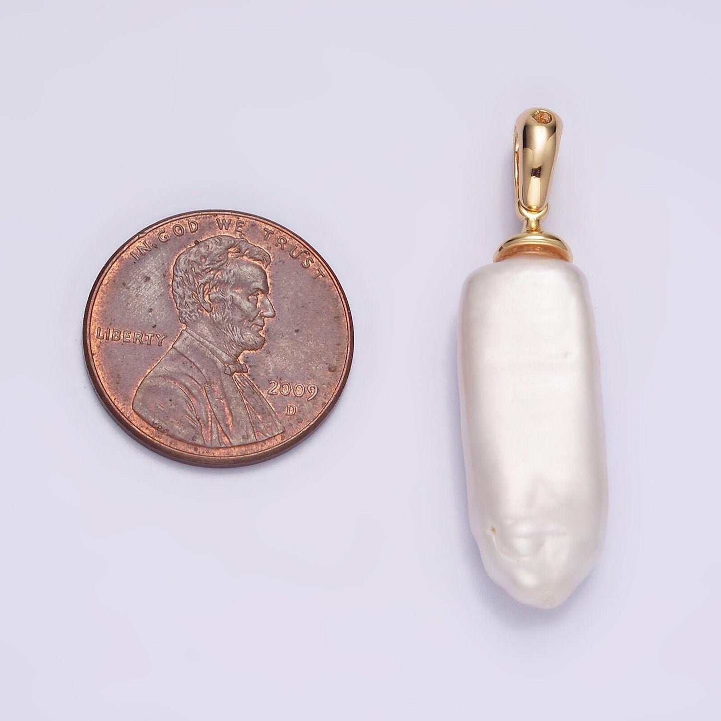 14k gold filled 37.5mm shell pearl long stick pendant dangle charm for minimalist necklace jewelry component | aa728