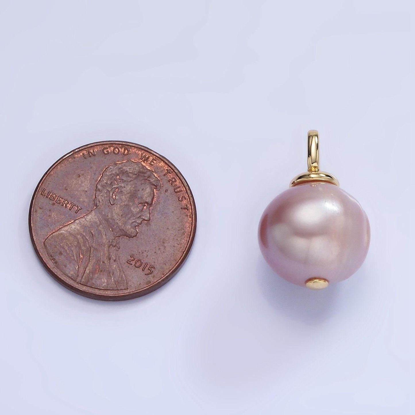 14k gold filled 18mm purple freshwater pearl square bail drop pendant | p-1720