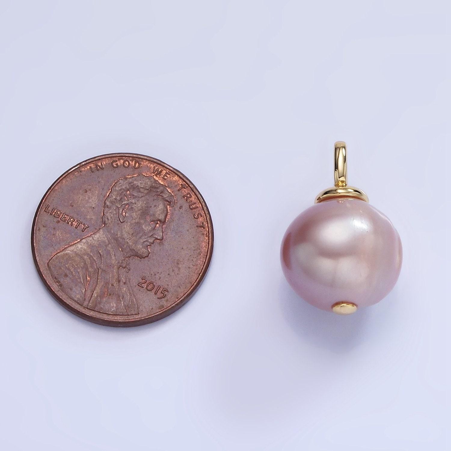 14k gold filled 18mm purple freshwater pearl square bail drop pendant | p-1720