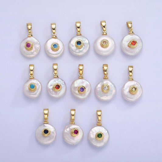 Freshwater pearl pendant cz freeform pearl round oval cz charms for bracelets necklace jewelry with clear, blue cz stone for wedding jewelry
